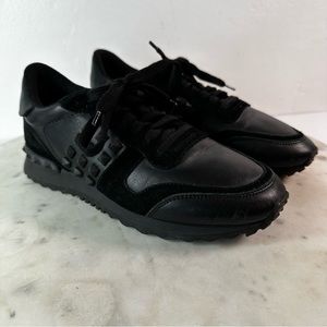 VALENTINO GARAVANI Black Suede And Leather Rockrunner Studs Sneakers $695